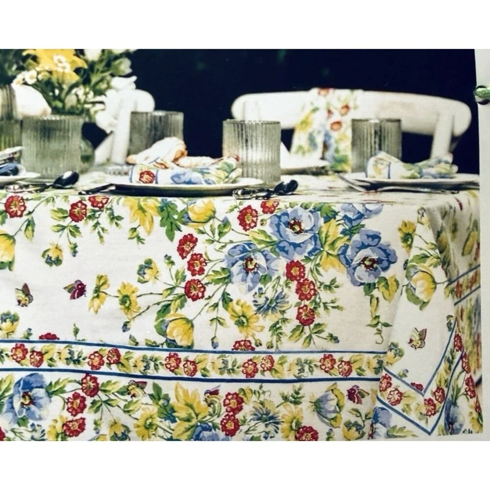 April Cornell Penny's Patio Floral Tablecloth 60x84 White Multi French Country